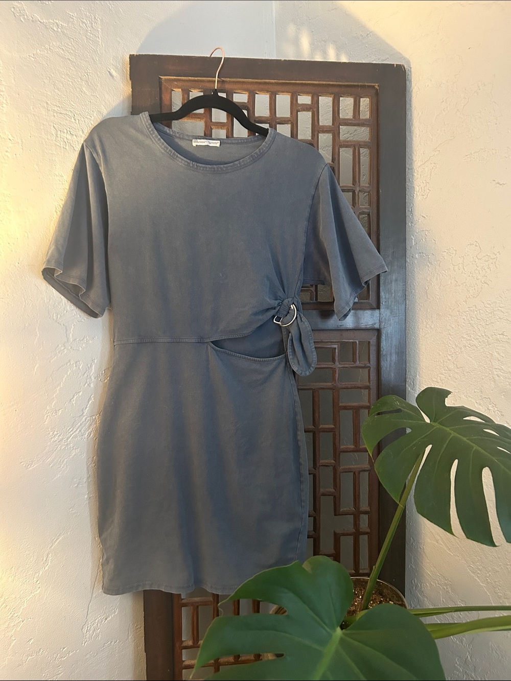 Zara Slate Grey Washed Tie-Ring Mini Dress